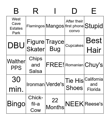 BRIDAL BINGO Card