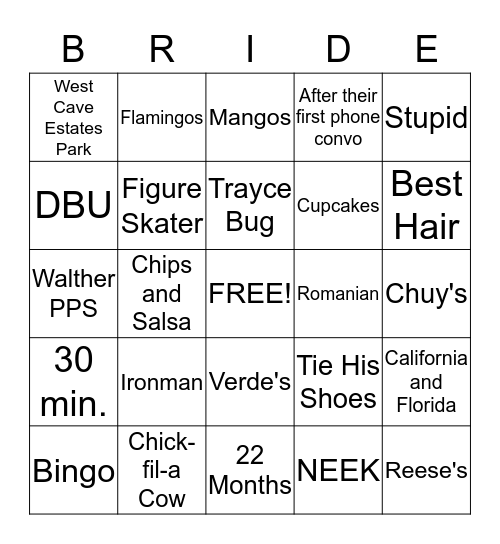 BRIDAL BINGO Card