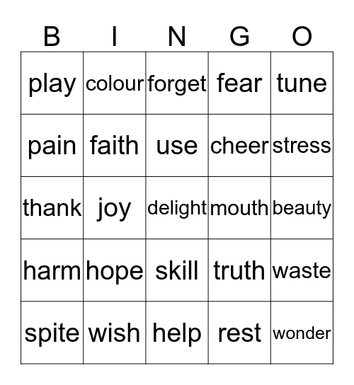 Suffix "ful" Bingo Card