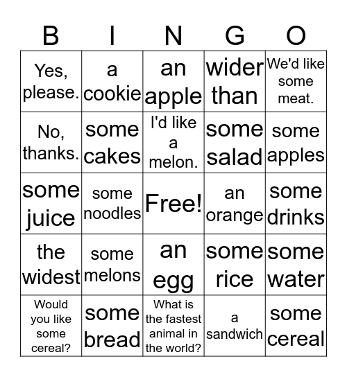 Grammar Review Bingo Card