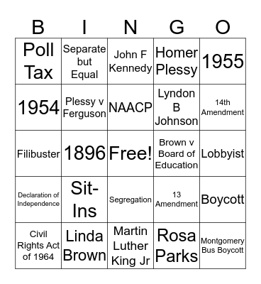 Civil Rights Bingo Card