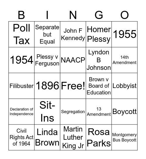 Civil Rights Bingo Card