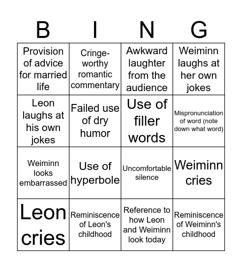 BIG DINNER BINGO Card