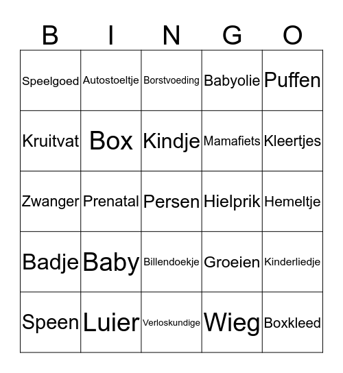 Babyshower  Bingo Card