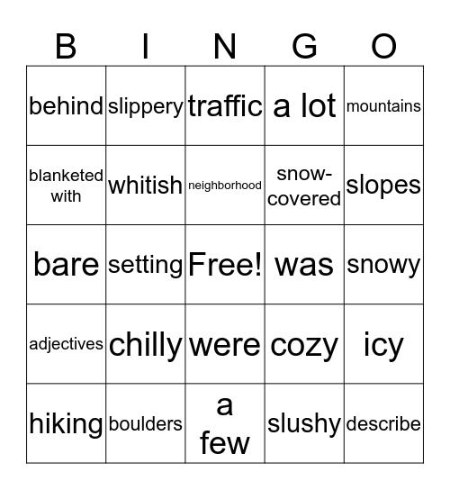 Snowy Destination Bingo Card