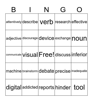 Screen Time Bingo Card
