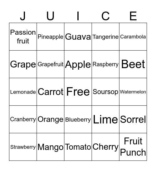 JUICE PARTY 2017 Bingo Card