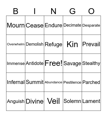 Gilgamesh Vocabulary Bingo Card