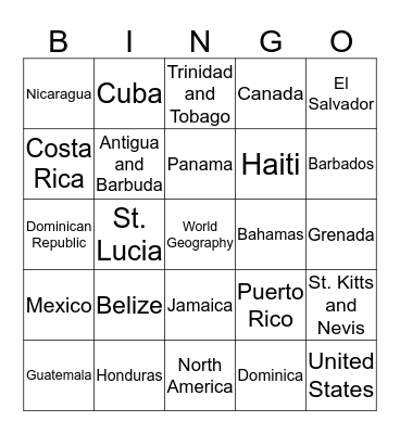 North America Bingo Card