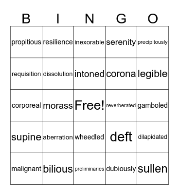 Vocabulary 3  Bingo Card