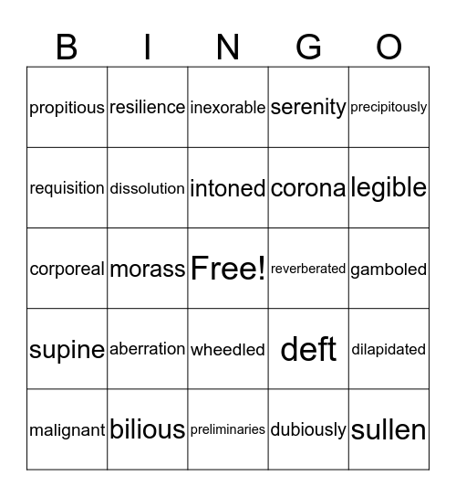 Vocabulary 3  Bingo Card