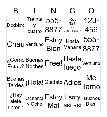 Spanish Review 1 Bingo Card