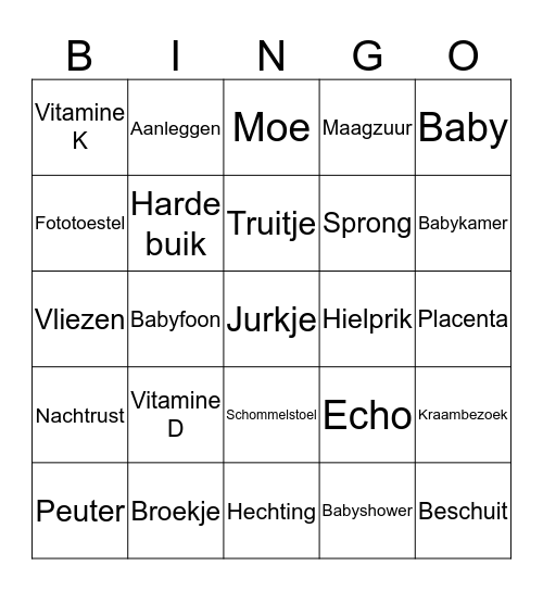 Babyshower  Bingo Card