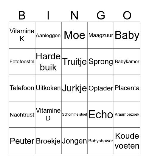 Babyshower  Bingo Card