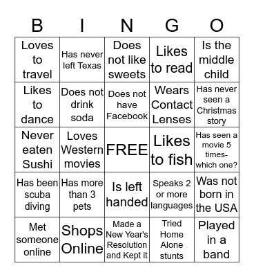 Getting to Know You Bingo  Bingo Card
