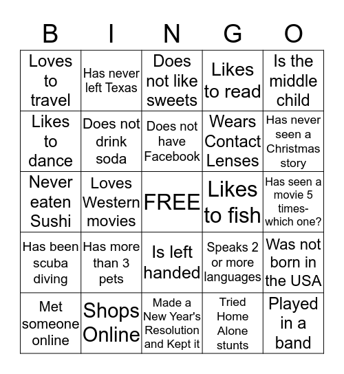 Getting to Know You Bingo  Bingo Card