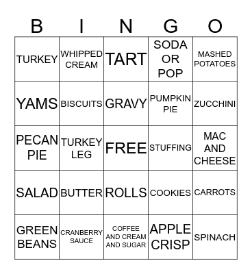 THANKSGIVING Bingo Card