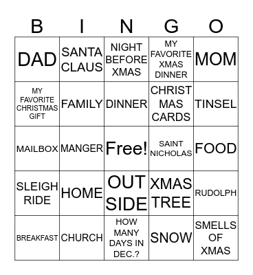 CHRISTMAS MEMORIES Bingo Card