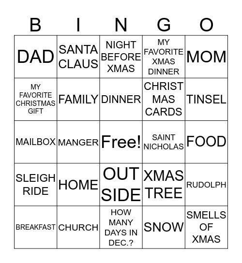 CHRISTMAS MEMORIES Bingo Card