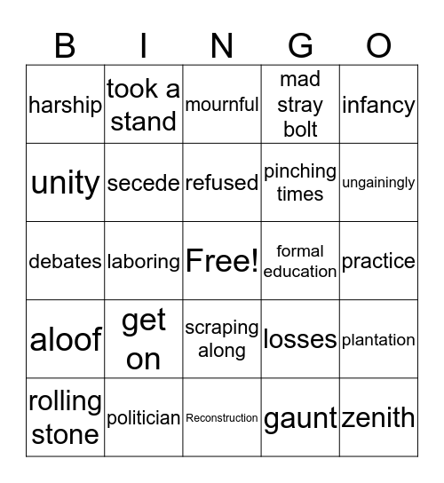 Lincoln Bingo Card