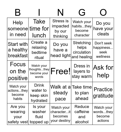 HEALTH & SAFETY Bingo Card