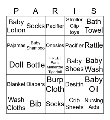 Baby Bingo! Bingo Card