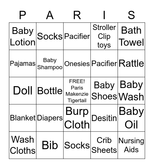 Baby Bingo! Bingo Card