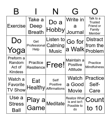 Coping Mechanism Bingo Card