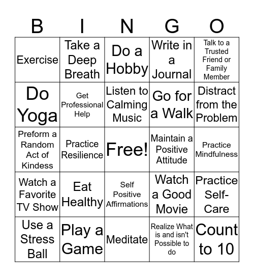 Coping Mechanism Bingo Card