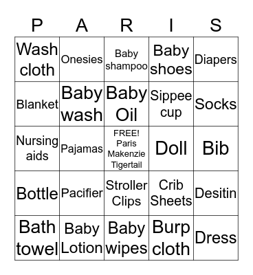 Baby Bingo! Bingo Card