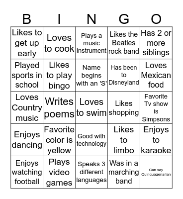 PEOPLE BINGO Card