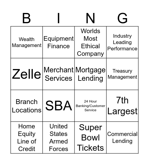 US BANK BINGO 2017 Bingo Card