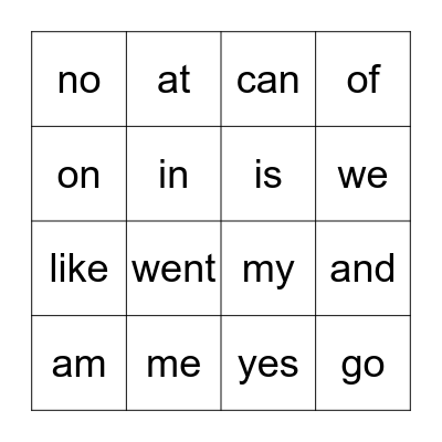 Heart Word Bingo Card