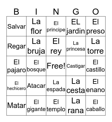 Vocabulario Bingo Card