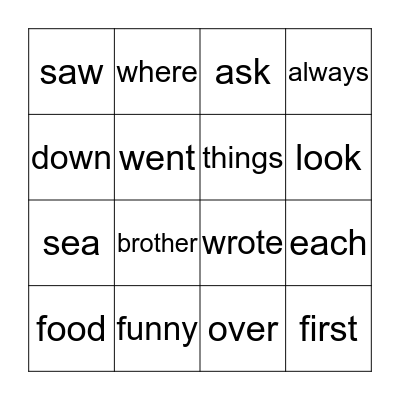 1st List#1 Bingo Card
