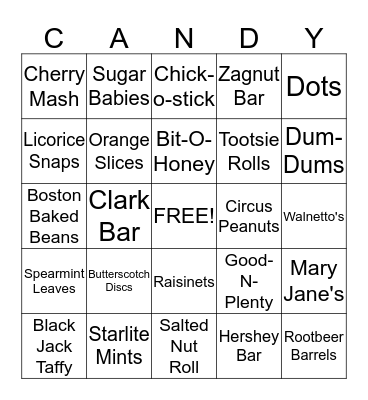 CANDY B-I-N-G-O Bingo Card