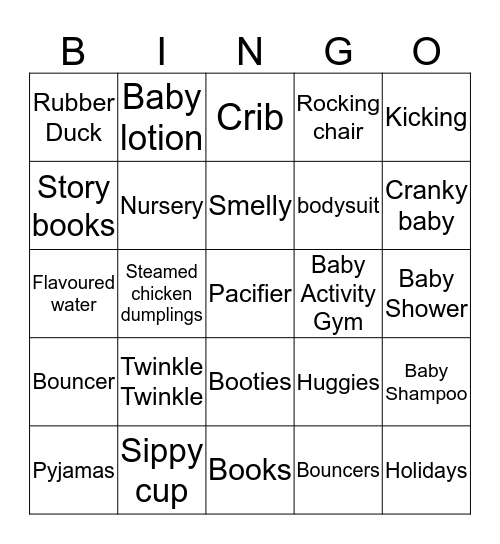 Baby Bingo  Bingo Card
