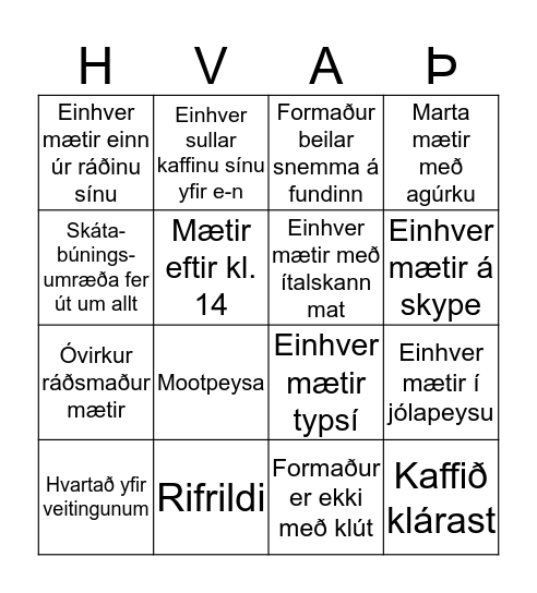 HVAÞ BINGO Card