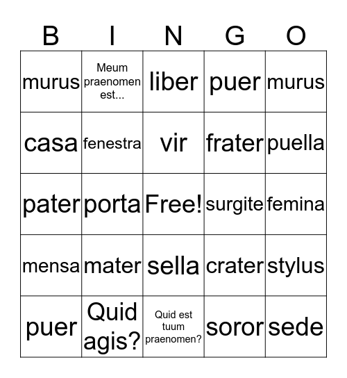 Latin Bingo! Bingo Card