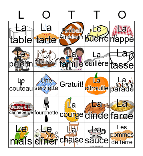 Action de Grace Bingo Card