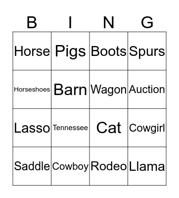 Western Sight Word Bingo Card