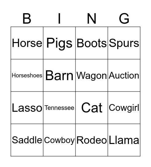 Western Sight Word Bingo Card
