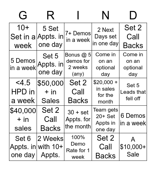 Grind Or Die BINGO!!! Bingo Card