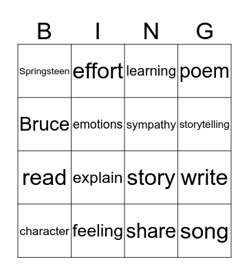 Art of Writing Bingo Card