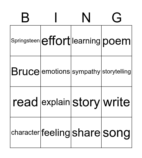 Art of Writing Bingo Card