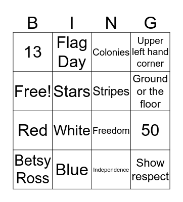 American Flag Bingo Card