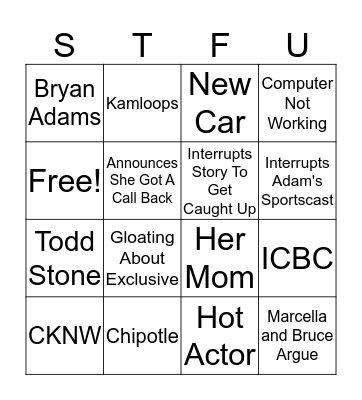 STFU Bingo Card