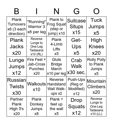 FITNESS BINGO!! Bingo Card