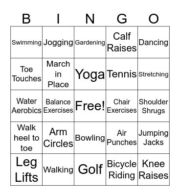 Fitness Bingo for Older Adults Bingo Card