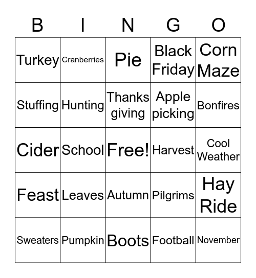 Fall Bingo Card